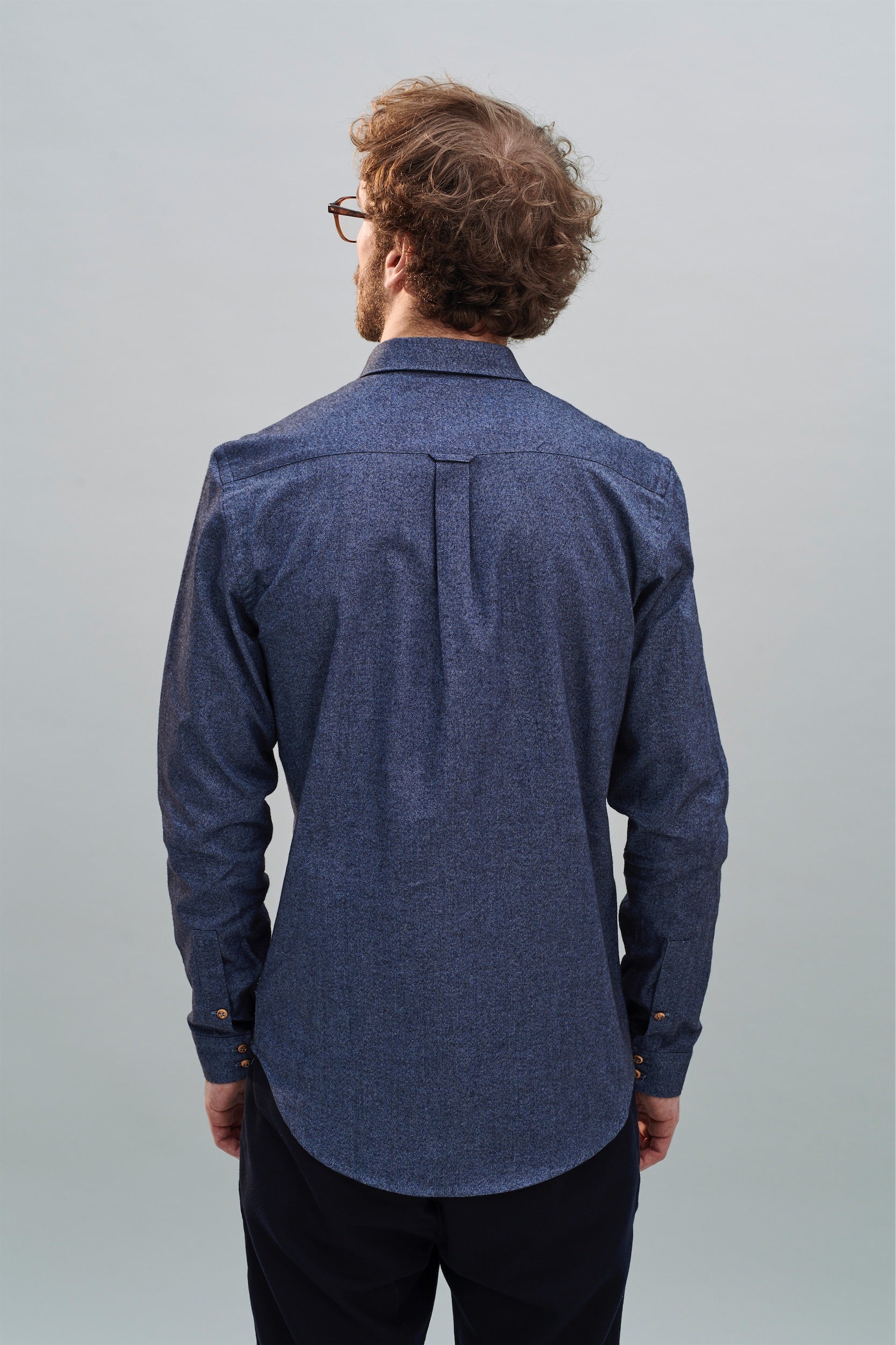 Proper Shirt in a Navy Blue Italian Brushed Soft Cotton Flannel with Wooden Buttons