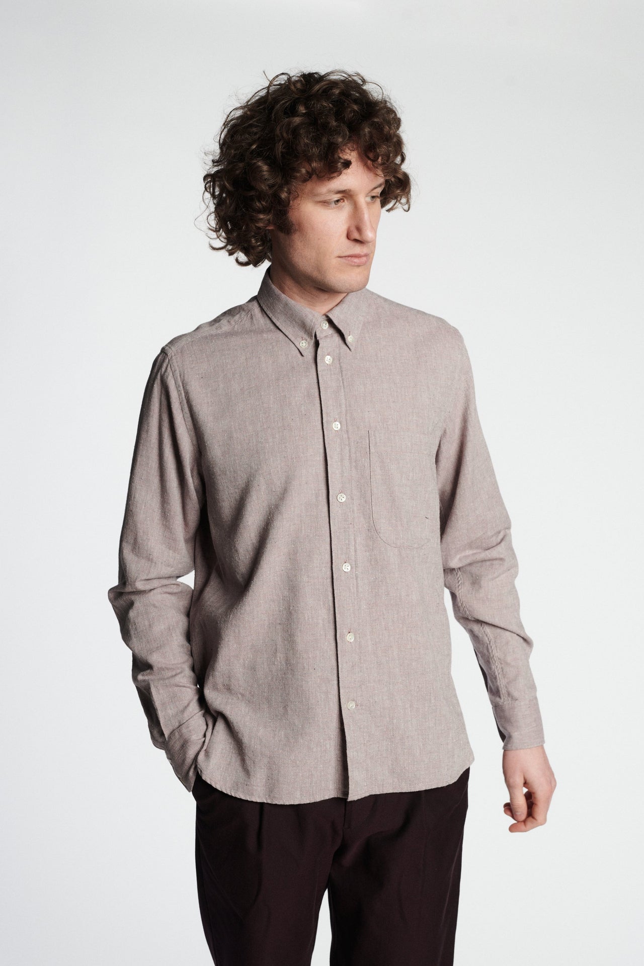 Button Down Shirt in a Grey Purple Italian Recycled Cotton