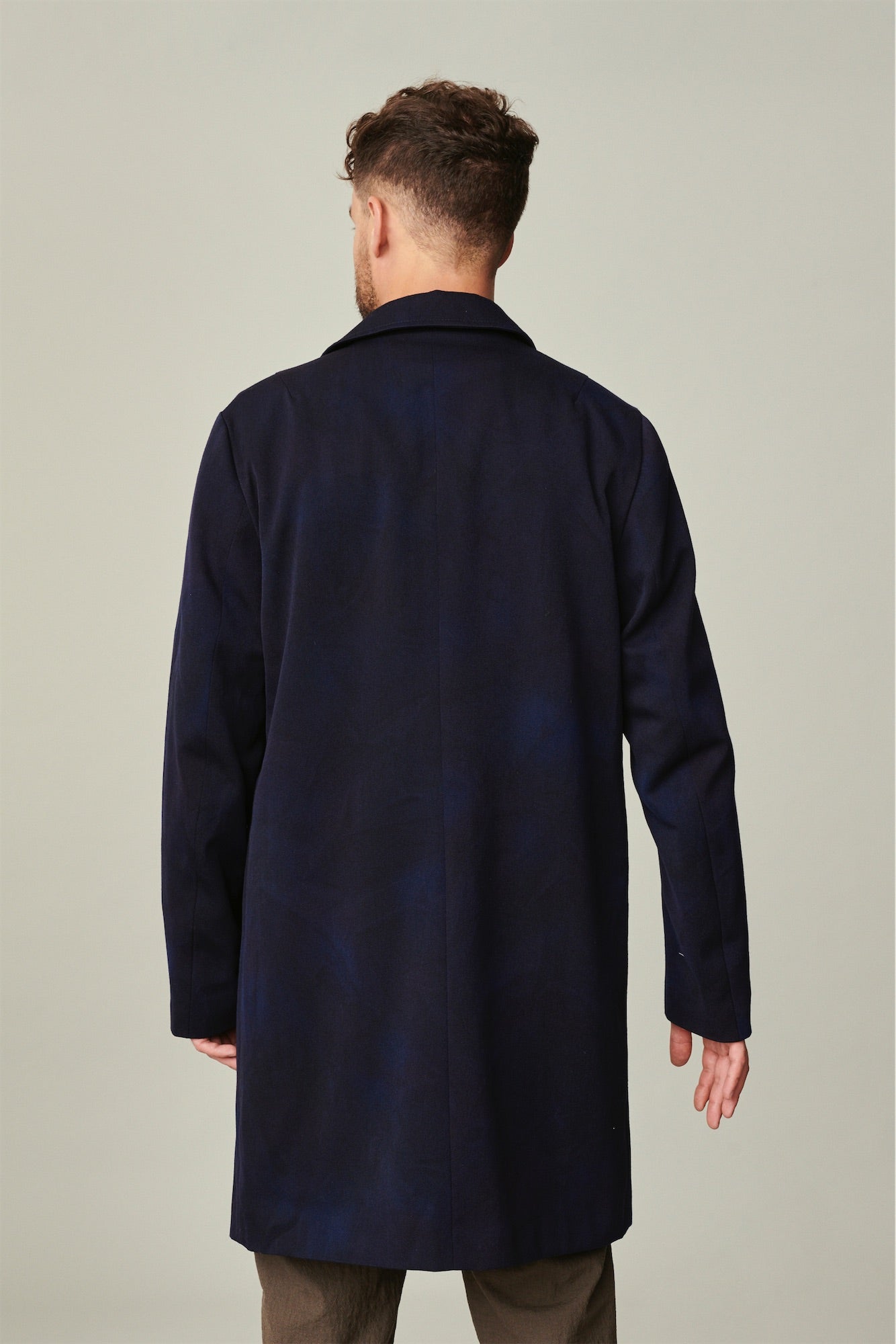 Deep Blue Tonal Coat in a Fine Italian Virgin Wool and Cotton