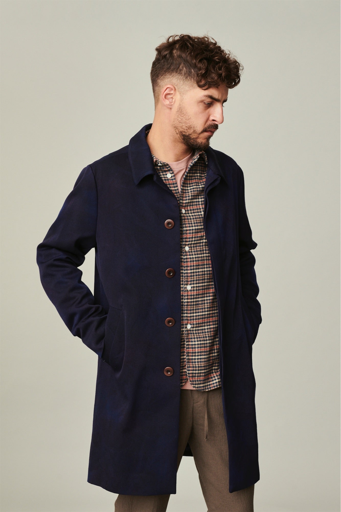 Deep Blue Tonal Coat in a Fine Italian Virgin Wool and Cotton