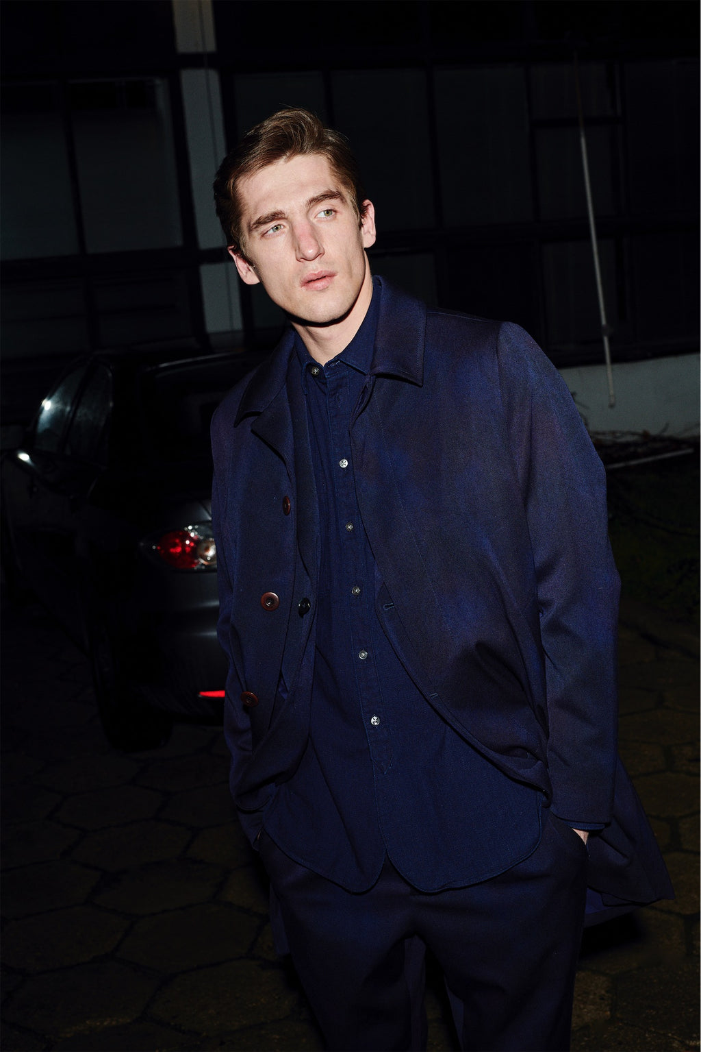 Deep Blue Tonal Coat in a Fine Italian Virgin Wool and Cotton