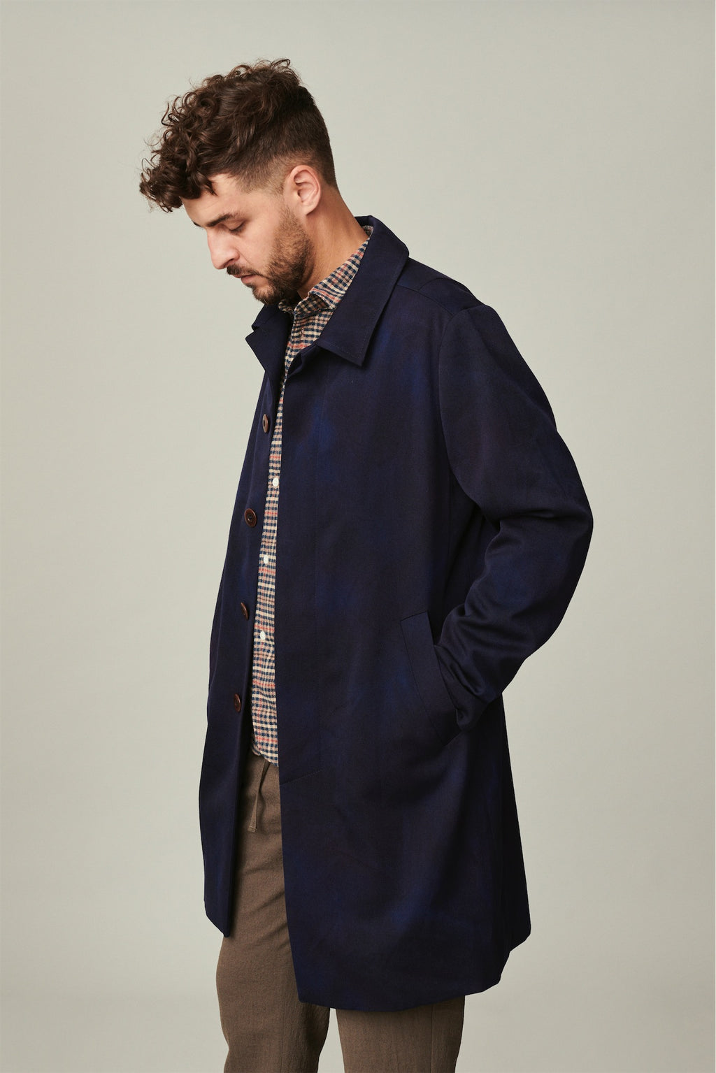 Deep Blue Tonal Coat in a Fine Italian Virgin Wool and Cotton
