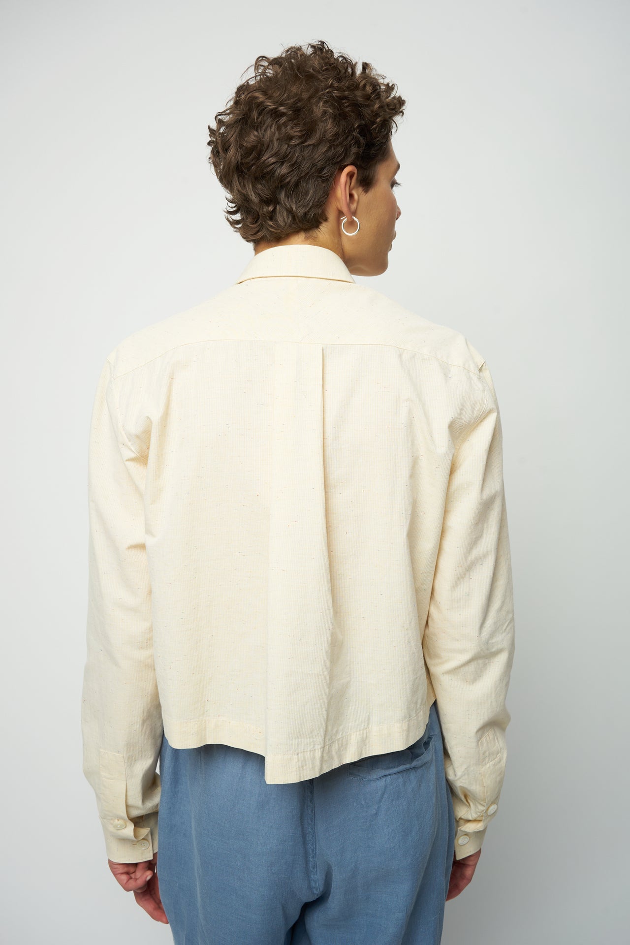 Relaxed Cropped Shirt in a Creamy Yellow White Soft Italian Cotton
