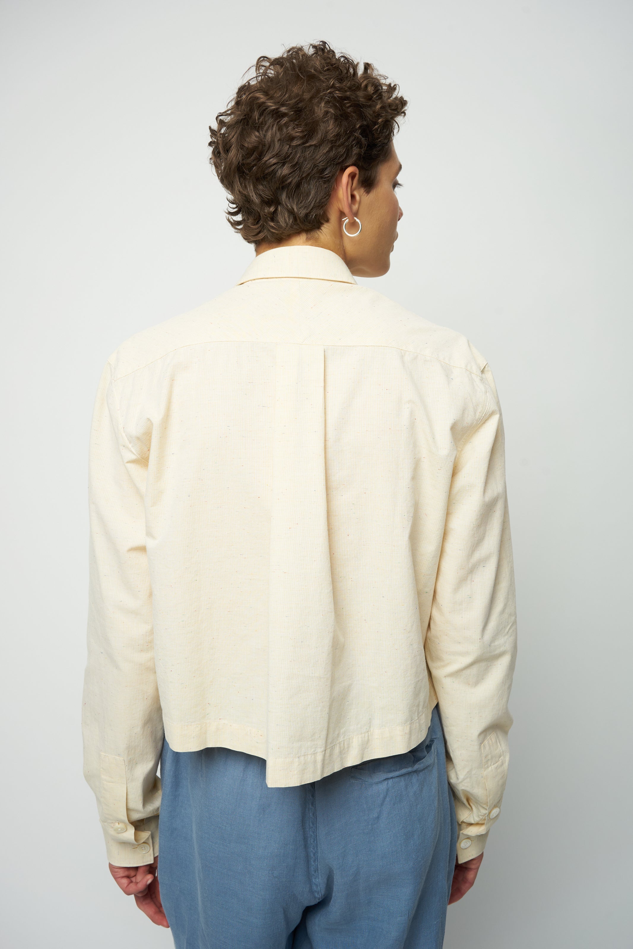 Relaxed Cropped Shirt in a Creamy Yellow White Soft Italian Cotton