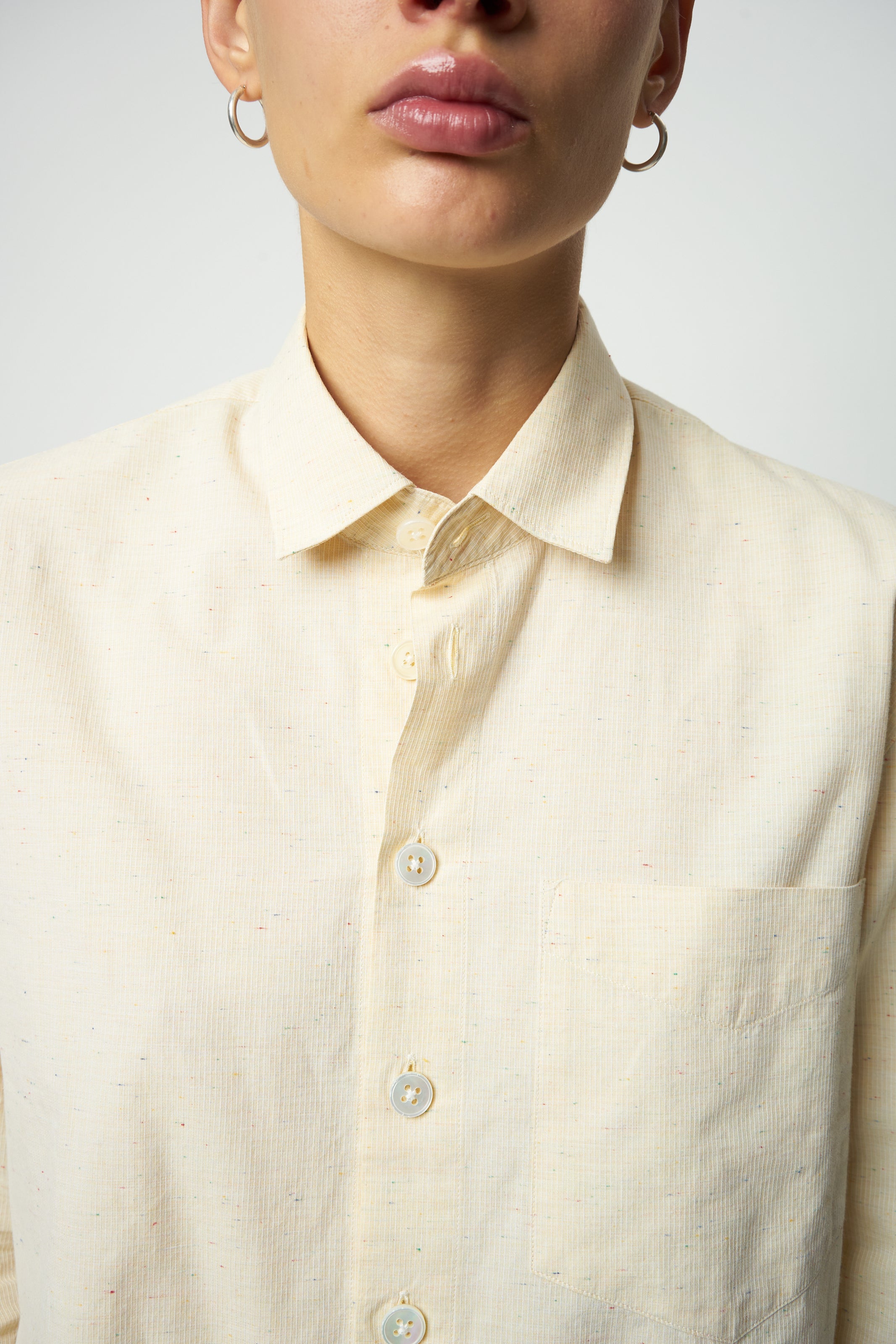 Relaxed Cropped Shirt in a Creamy Yellow White Soft Italian Cotton