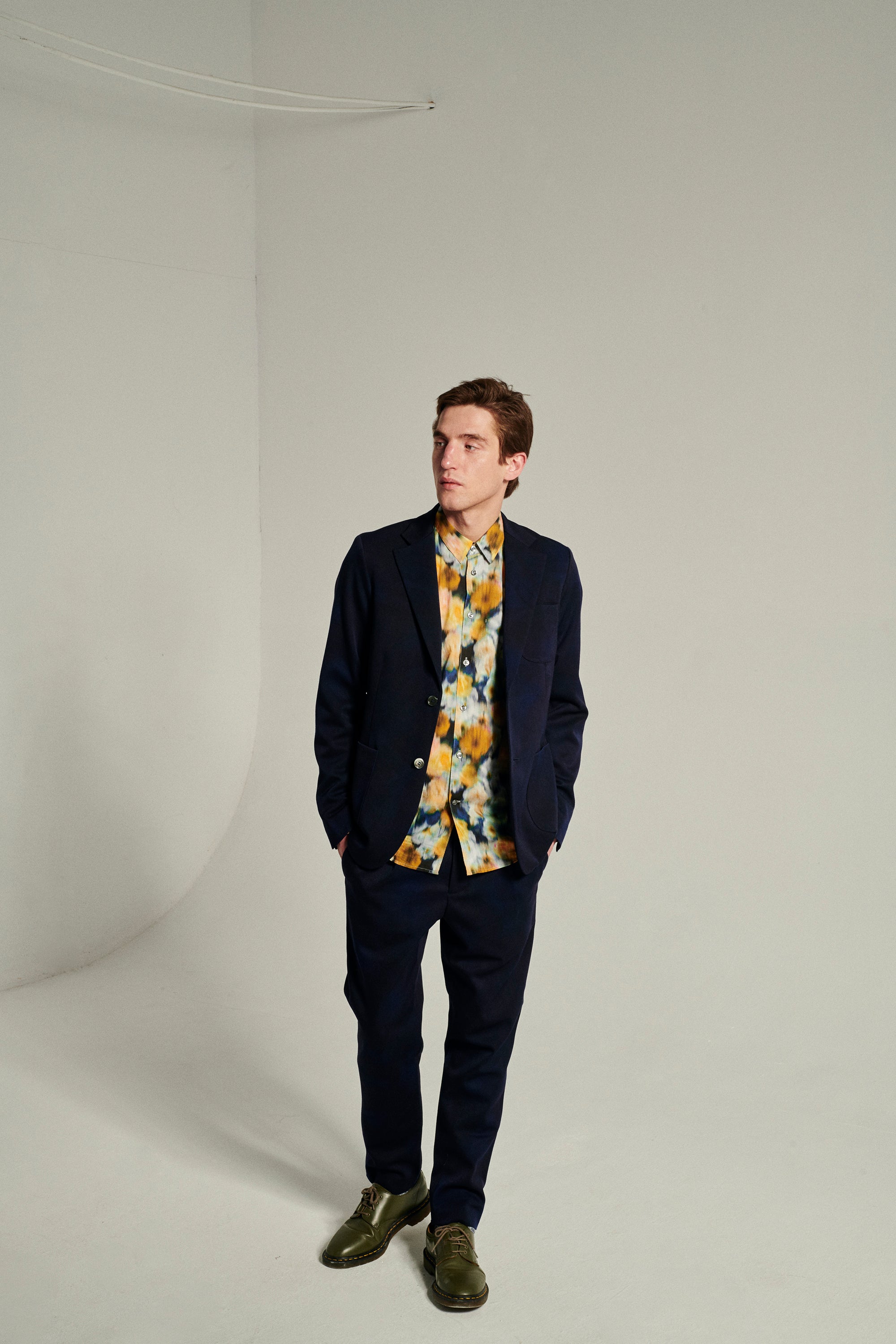 Feel Good Shirt in a Yellow, Ochre, Dark Blue Liberty Italian Cotton