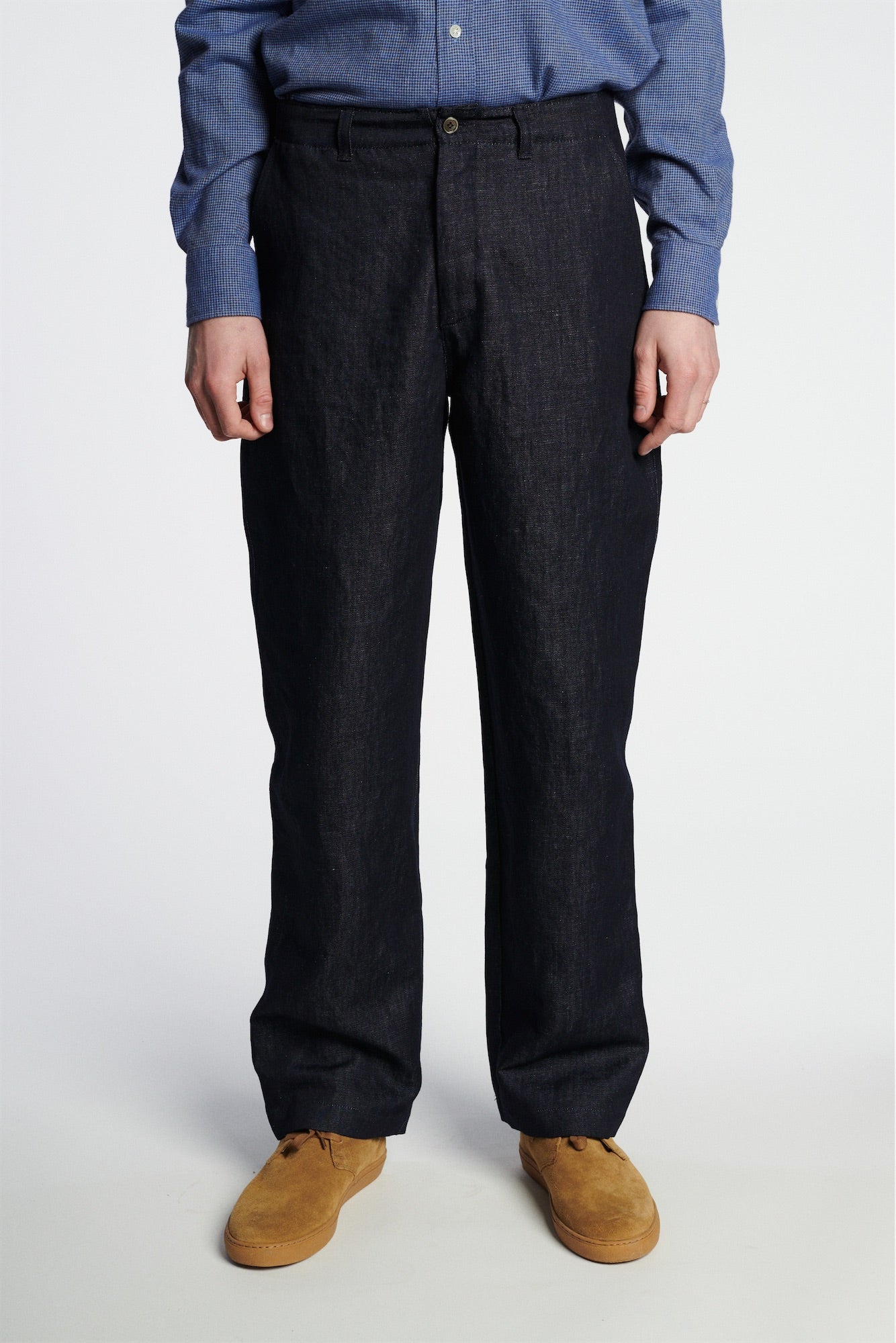 Rolling Hills Trousers in a Rinsed Dark Blue Italian Denim Mix of Hemp and Cotton