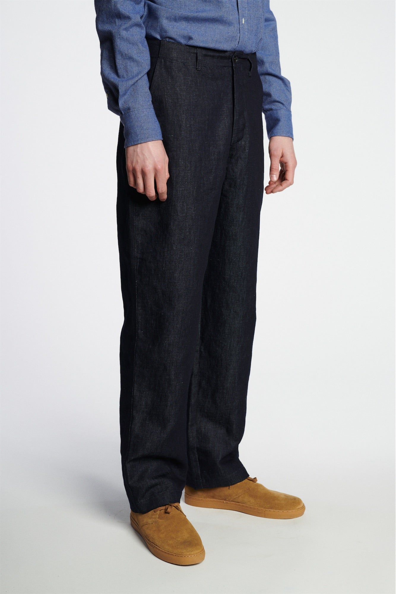 Rolling Hills Trousers in a Rinsed Dark Blue Italian Denim Mix of Hemp and Cotton