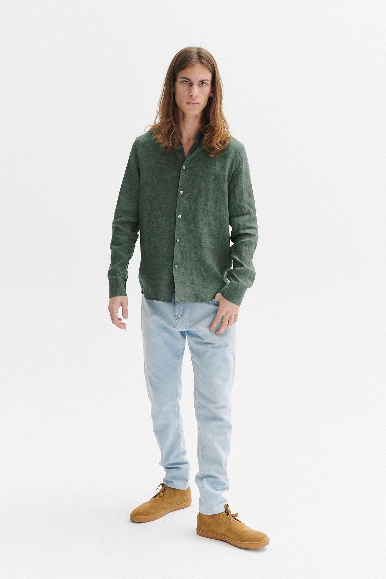 Feel Good Shirt in a Green Italian Woven Traceable European Linen