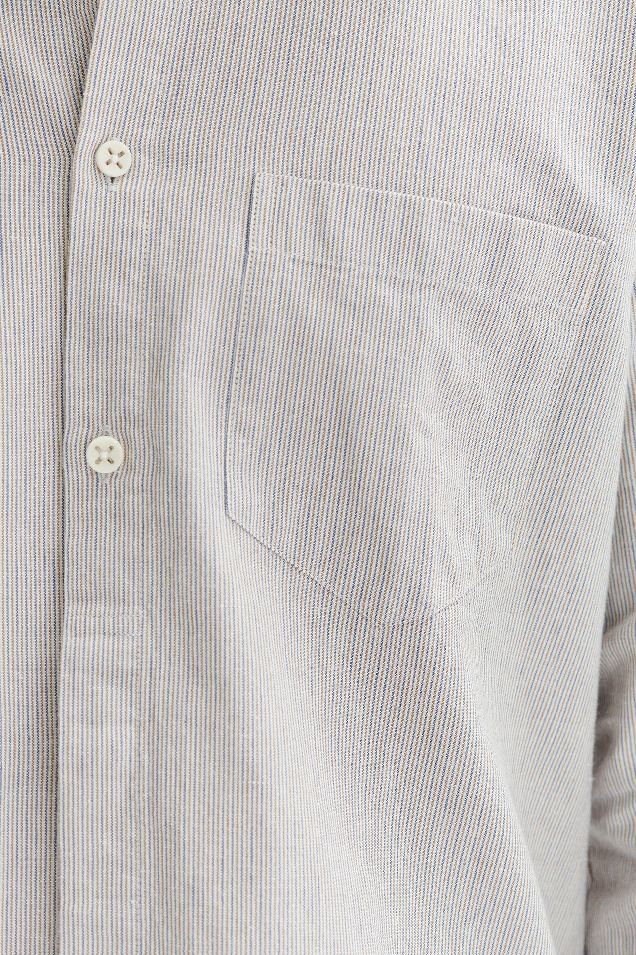 Zen Shirt in a Light Brown Cream and Blue Subtle Striped Portuguese Cotton