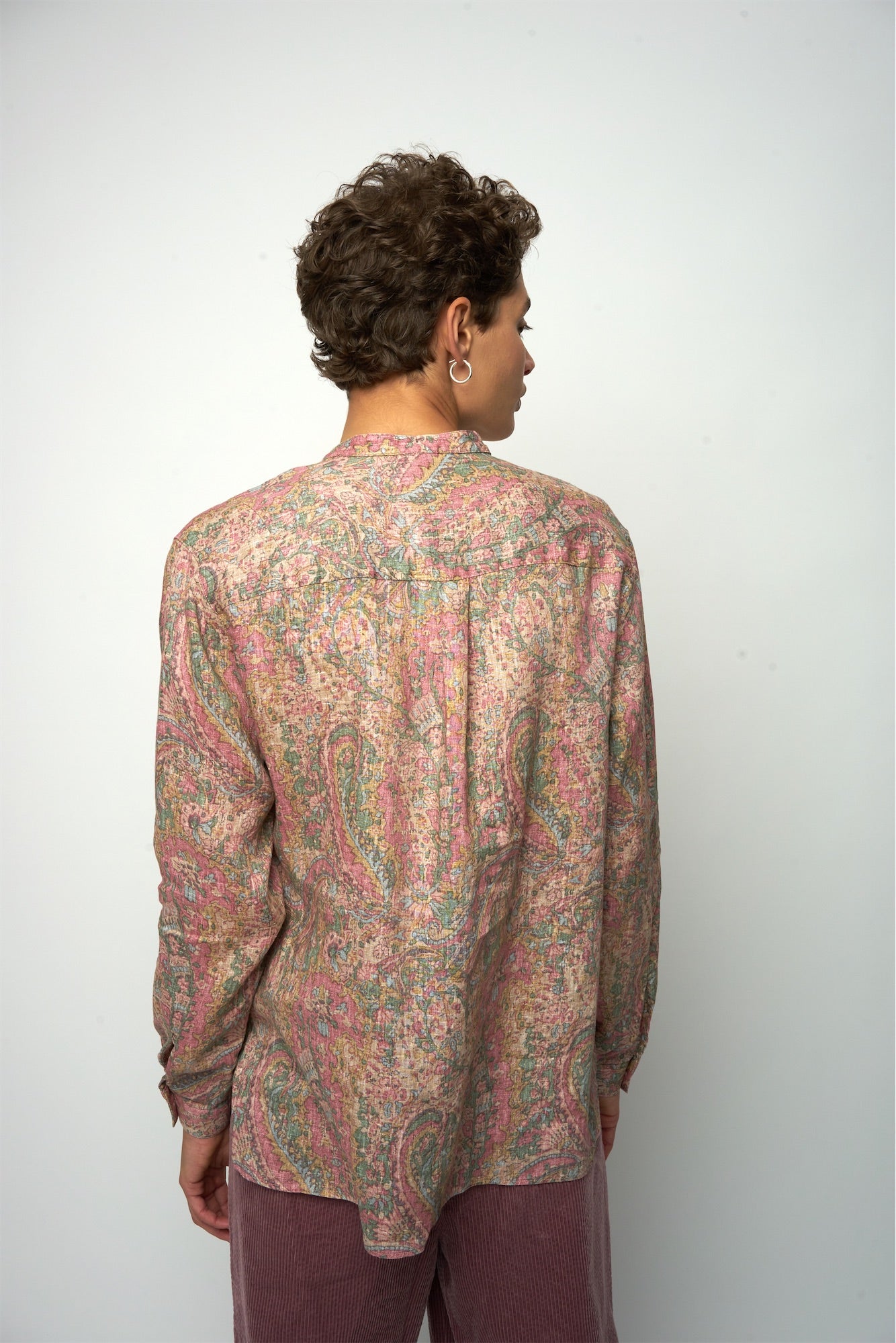 Zen Shirt in a Pink, Green and Beige Shaded Paisley Design