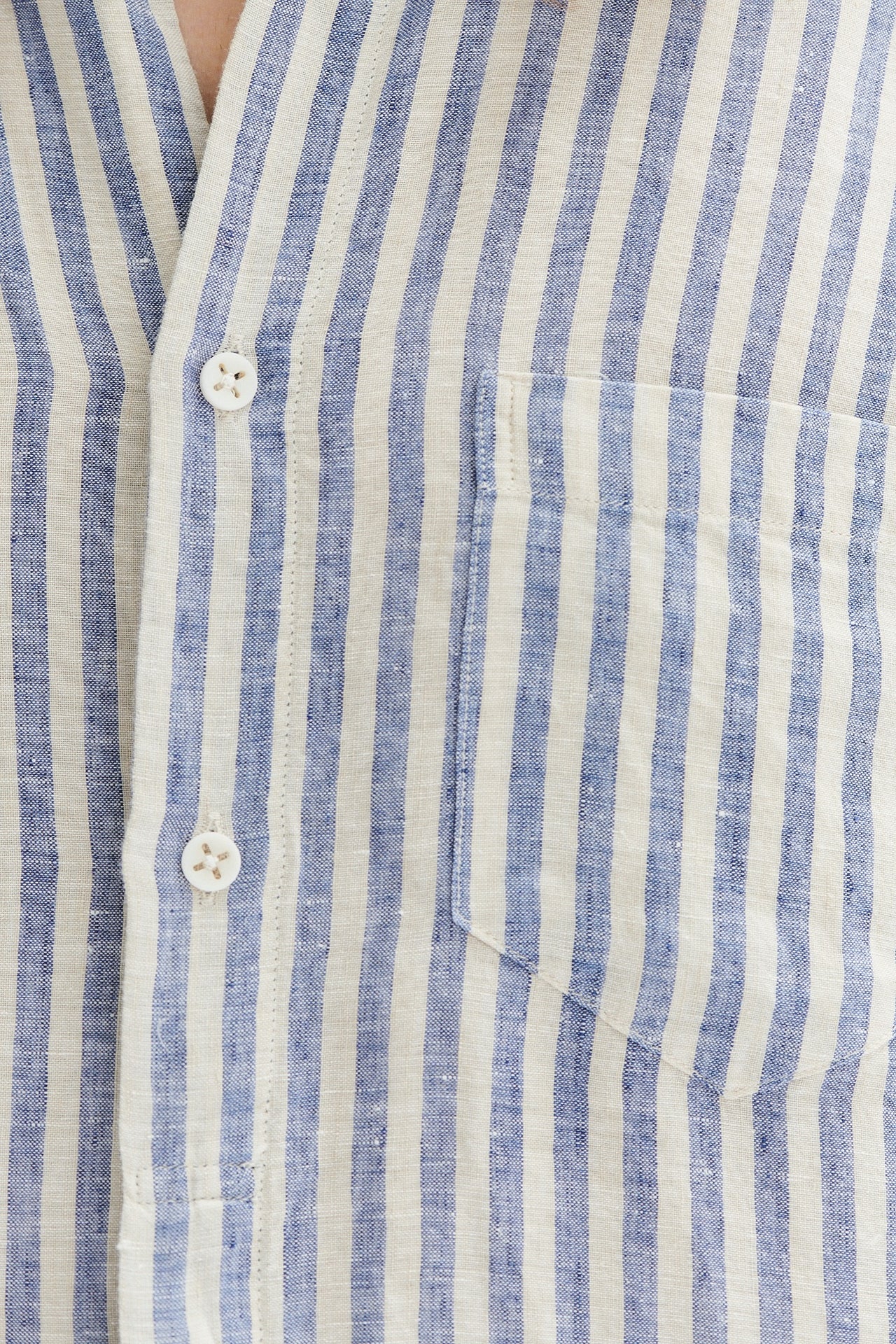 Zen Grandad Collar Shirt in a Creamy White and Blue Organic Italian Linen