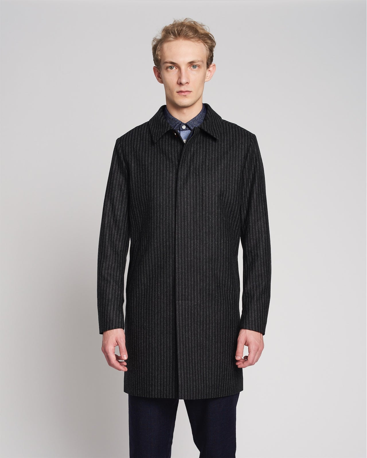 Smart Coat in a Dark Grey Tonal Striped Italian Virgin Wool with MEIDA Thermo Insulation